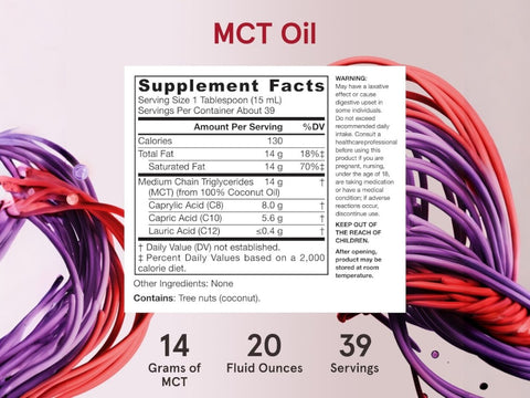 Jarrow Formulas MCT Oil Medium Chain Triglycerides Supplement – 591 ml Supplement Facts panel
