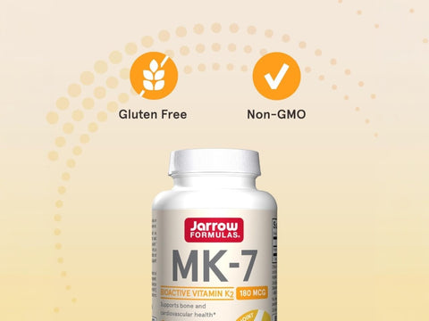 Jarrow Formulas MK-7 180 mcg Vitamin K2 Supplement – 30 Softgels bottle angled view with softgels