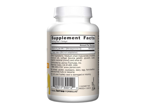 Jarrow Formulas MK-7 180 mcg Vitamin K2 Supplement – 30 Softgels product barcode on bottle