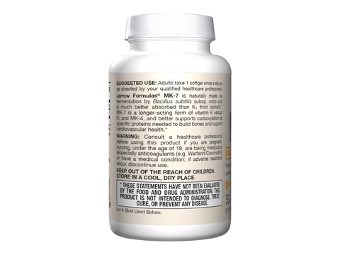 Jarrow Formulas MK-7 180 mcg Vitamin K2 Supplement – 30 Softgels benefits infographic for bone and cardiovascular support