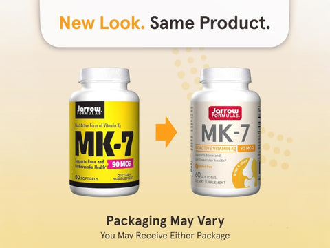 Jarrow Formulas MK-7 90 mcg Vitamin K2 Supplement – 60–120 Softgels bottle front view packaging may vary