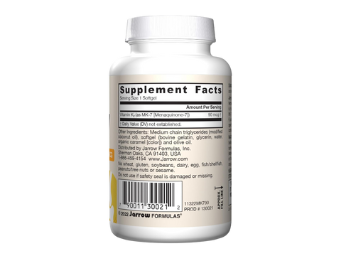 Jarrow Formulas MK-7 90 mcg Vitamin K2 Supplement – 90 Softgels product barcode on bottle