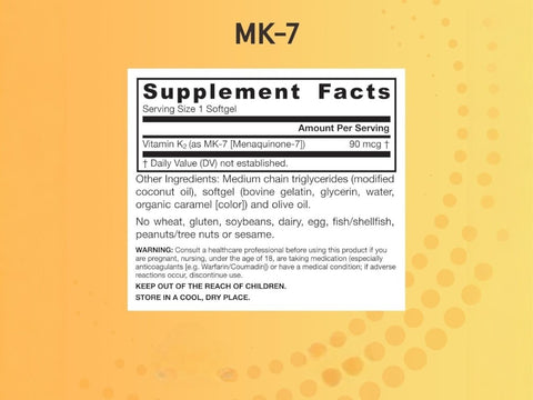 Jarrow Formulas MK-7 90 mcg Vitamin K2 Supplement – 60–120 Softgels Supplement Facts panel