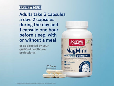 Jarrow Formulas MagMind Magnesium L-Threonate Brain Health Supplement – 90 Veggie Capsules How to Use directions label