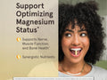 Jarrow Formulas Magnesium Optimizer Magnesium Mineral Supplement – 200 Easy-Solv Tablets benefits infographic for muscle, nerve and energy support
