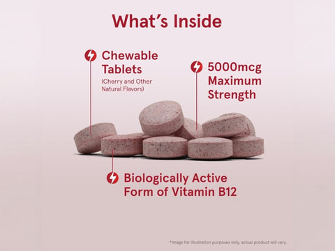 Jarrow Formulas Methyl B-12 Cherry 5000 mcg Vitamin B12 Supplement – 60–90 Chewable Tablets ingredients and product information label