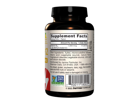 Jarrow Formulas Methyl B-12 Lemon 1000 mcg Vitamin B12 Supplement – 100 Chewable Tablets product barcode on bottle