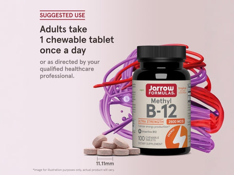 Jarrow Formulas Methyl B-12 Tropical 2500 mcg Vitamin B12 Supplement – 100 Chewable Tablets How to Use directions label