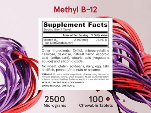 Jarrow Formulas Methyl B-12 Tropical 2500 mcg Vitamin B12 Supplement – 100 Chewable Tablets Supplement Facts panel