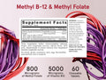 Jarrow Formulas Methyl B-12 and Methyl Folate Cherry Vitamin B Supplement – 60 Chewable Tablets Supplement Facts panel