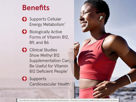 Jarrow Formulas Methyl B-12 and Methyl Folate Cherry Vitamin B Supplement – 60 Chewable Tablets benefits infographic for energy metabolism and nervous system support