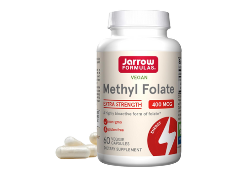 Jarrow Formulas Methyl Folate 400 mcg Folate Supplement – 60 Veggie Capsules bottle front view
