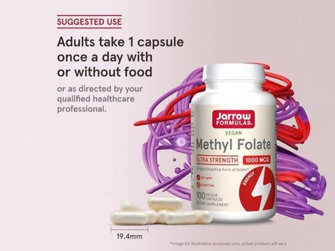 Jarrow Formulas Methyl Folate 1000 mcg Folate Supplement – 100 Veggie Capsules How to Use directions label