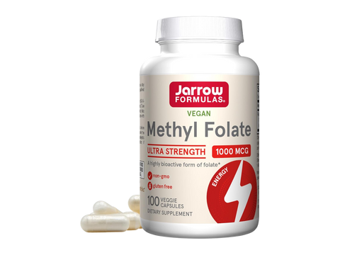 Jarrow Formulas Methyl Folate 1000 mcg Folate Supplement – 100 Veggie Capsules bottle front view