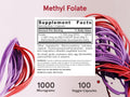 Jarrow Formulas Methyl Folate 1000 mcg Folate Supplement – 100 Veggie Capsules Supplement Facts panel