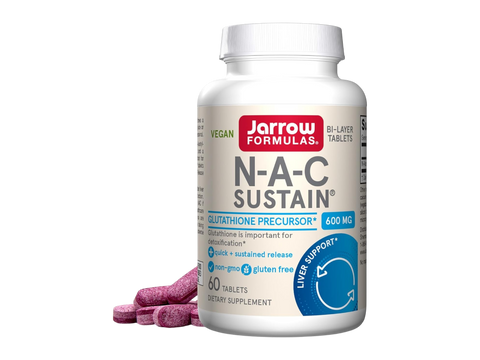 Jarrow Formulas NAC Sustain N-Acetyl-L-Cysteine 600 mg Antioxidant Supplement – 60 Tablets bottle front view