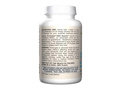 Jarrow Formulas NAC Sustain N-Acetyl-L-Cysteine 600 mg Antioxidant Supplement – 60 Tablets How to Use directions label