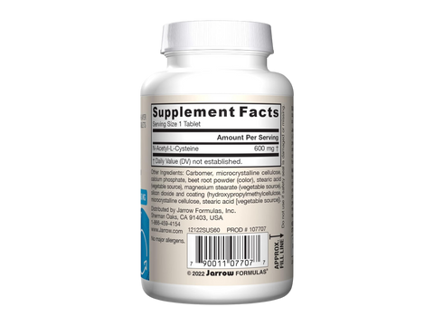 Jarrow Formulas NAC Sustain N-Acetyl-L-Cysteine 600 mg Antioxidant Supplement – 60 Tablets product barcode on bottle