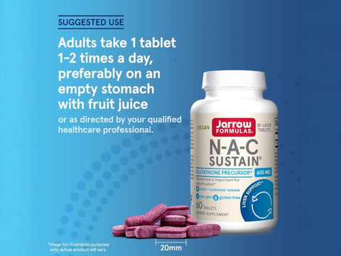Jarrow Formulas NAC Sustain N-Acetyl-L-Cysteine 600 mg Antioxidant Supplement – 60 Tablets How to Use directions label