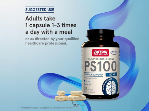 Jarrow Formulas PS 100 Phosphatidylserine 100 mg Brain Health Supplement – 120 Capsules How to Use directions label