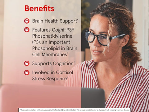 Jarrow Formulas PS 100 Phosphatidylserine 100 mg Brain Health Supplement – 30–60 Softgels benefits infographic for memory and cognitive support