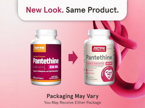Jarrow Formulas Pantethine 450 mg Vitamin B5 Derivative Supplement – 60 Softgels bottle front view packaging may vary