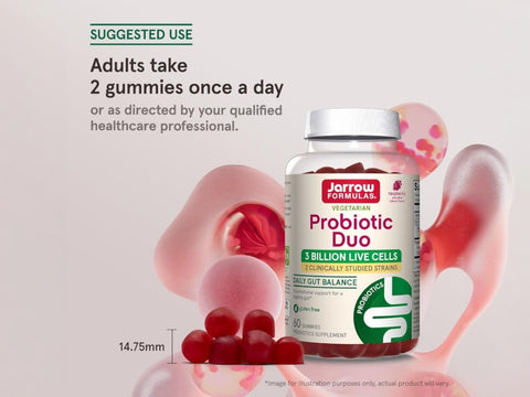 Jarrow Formulas Probiotic Duo Gummies Probiotic Supplement – 60 Count How to Use directions label