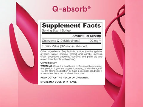 Jarrow Formulas Q-Absorb Co-Q10 100 mg Antioxidant Supplement – 60–120 Softgels Supplement Facts panel