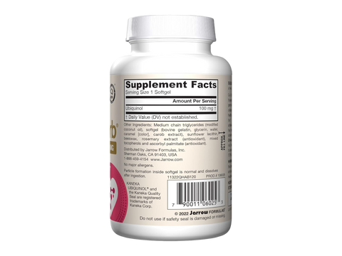 Jarrow Formulas Ubiquinol QH-Absorb Max Absorption 100 mg CoQ10 Supplement – 120 Softgels product barcode on bottle