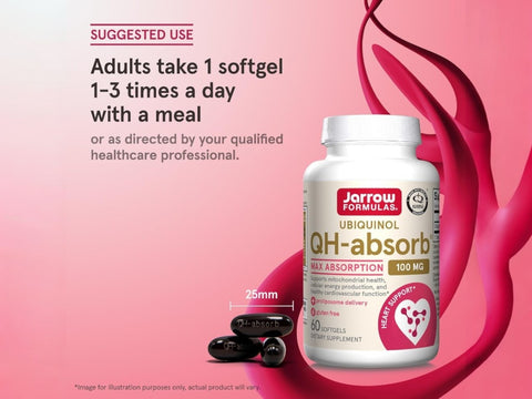 Jarrow Formulas Ubiquinol QH-Absorb Max Absorption 100 mg CoQ10 Supplement – 60–120 Softgels How to Use directions label
