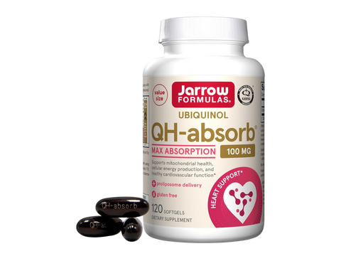 Jarrow Formulas Ubiquinol QH-Absorb Max Absorption 100 mg CoQ10 Supplement – 120 Softgels bottle front view