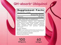 Jarrow Formulas Ubiquinol QH-Absorb Max Absorption 100 mg CoQ10 Supplement – 60–120 Softgels Supplement Facts panel