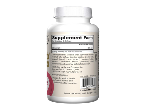 Jarrow Formulas QH-Absorb Ubiquinol CoQ10 200 mg Supplement – 90 Softgels product barcode on bottle