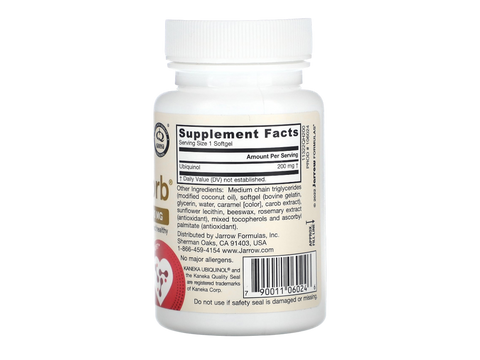 Jarrow Formulas QH-Absorb Ubiquinol CoQ10 200 mg Supplement – 30 Softgels product barcode on bottle