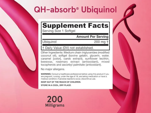 Jarrow Formulas QH-Absorb Ubiquinol CoQ10 200 mg Supplement – 30–90 Softgels Supplement Facts panel