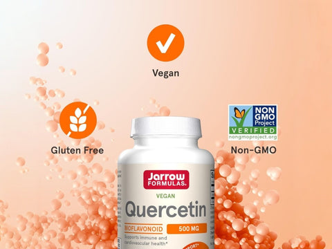Jarrow Formulas Quercetin 500 mg Antioxidant Flavonoid Supplement – 30–200 Veggie Capsules bottle angled view