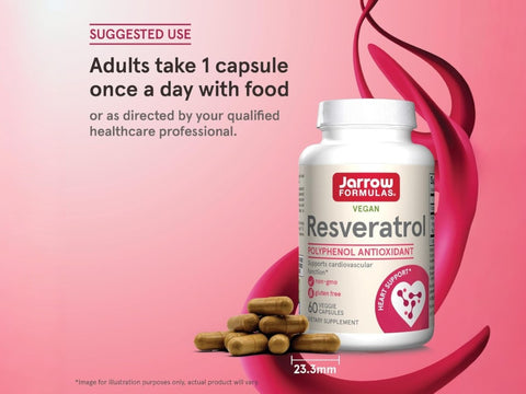 Jarrow Formulas Resveratrol 100 mg Antioxidant Polyphenol Supplement – 60–120 Veggie Capsules How to Use directions label