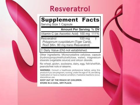 Jarrow Formulas Resveratrol 100 mg Antioxidant Polyphenol Supplement – 60–120 Veggie Capsules Supplement Facts panel