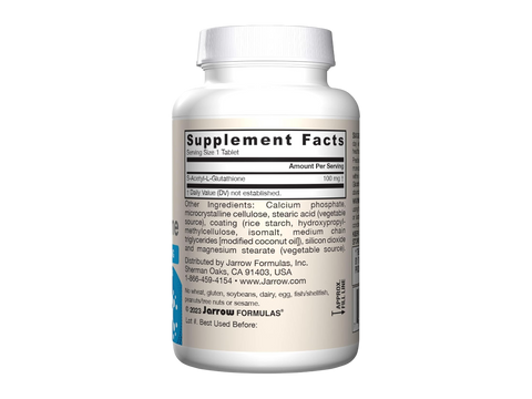 Jarrow Formulas S-Acetyl L-Glutathione 100 mg Antioxidant Supplement – 60 Tablets Supplement Facts panel