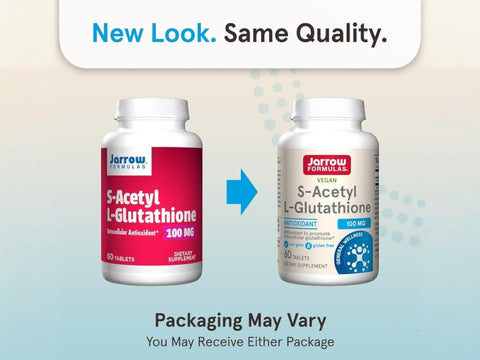 Jarrow Formulas S-Acetyl L-Glutathione 100 mg Antioxidant Supplement – 60 Tablets bottle front view packaging may vary