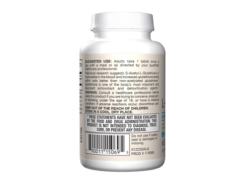 Jarrow Formulas S-Acetyl L-Glutathione 100 mg Antioxidant Supplement – 60 Tablets product barcode on bottle