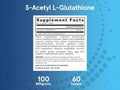 Jarrow Formulas S-Acetyl L-Glutathione 100 mg Antioxidant Supplement – 60 Tablets Supplement Facts panel