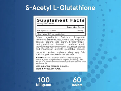 Jarrow Formulas S-Acetyl L-Glutathione 100 mg Antioxidant Supplement – 60 Tablets Supplement Facts panel