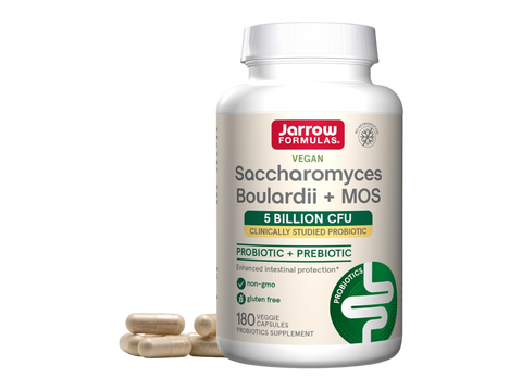 Jarrow Formulas Saccharomyces Boulardii 5 Billion CFU Probiotic Yeast Supplement – 180 Veggie Capsules bottle front view