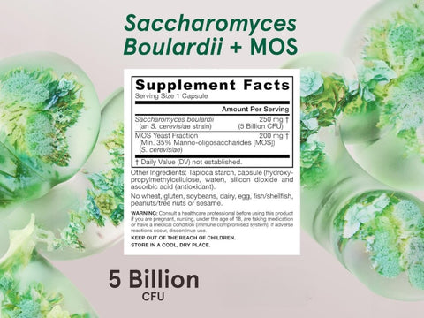 Jarrow Formulas Saccharomyces Boulardii 5 Billion CFU Probiotic Yeast Supplement – 90–180 Veggie Capsules Supplement Facts panel