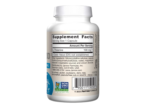 Jarrow Formulas Theanine 100 100 mg L-Theanine Amino Acid Supplement – 60 Veggie Capsules product barcode on bottle