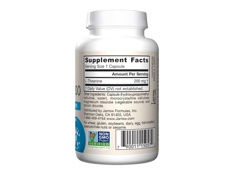Jarrow Formulas Theanine 200 200 mg L-Theanine Amino Acid Supplement – 60 Veggie Capsules product barcode on bottle