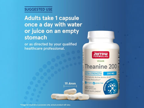 Jarrow Formulas Theanine 200 200 mg L-Theanine Amino Acid Supplement – 60 Veggie Capsules How to Use directions label