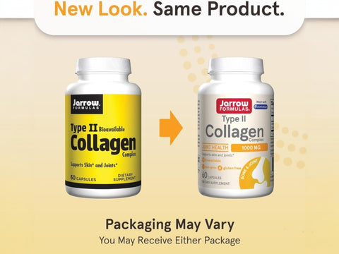 Jarrow Formulas Type II Collagen Complex 1000 mg Joint Support Supplement – 60 Capsules bottle front view packaging may vary