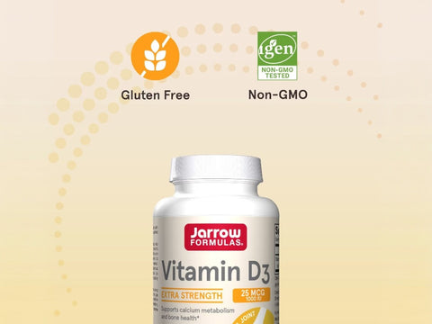 Jarrow Formulas Vitamin D3 1000 IU Vitamin D Supplement – 200 Softgels bottle angled view with softgels